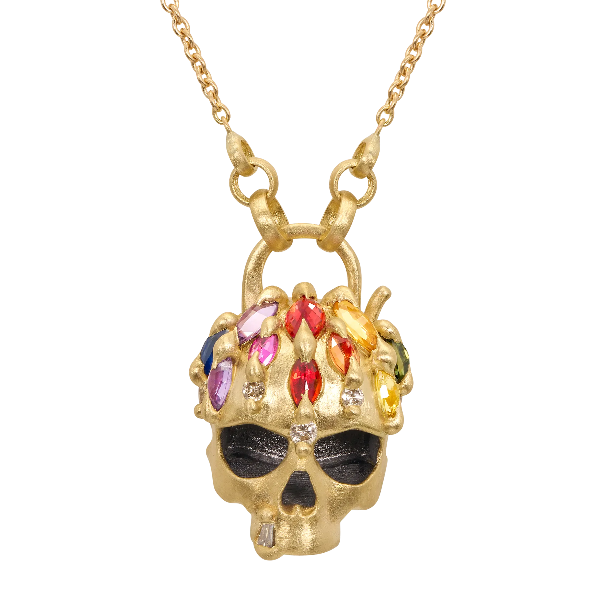 Rainbow Enchanted City Skull Padlock Necklace - 11805