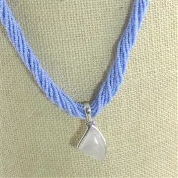 Rainbow Moonstone Pendant on  Blue Multi-strand Necklace