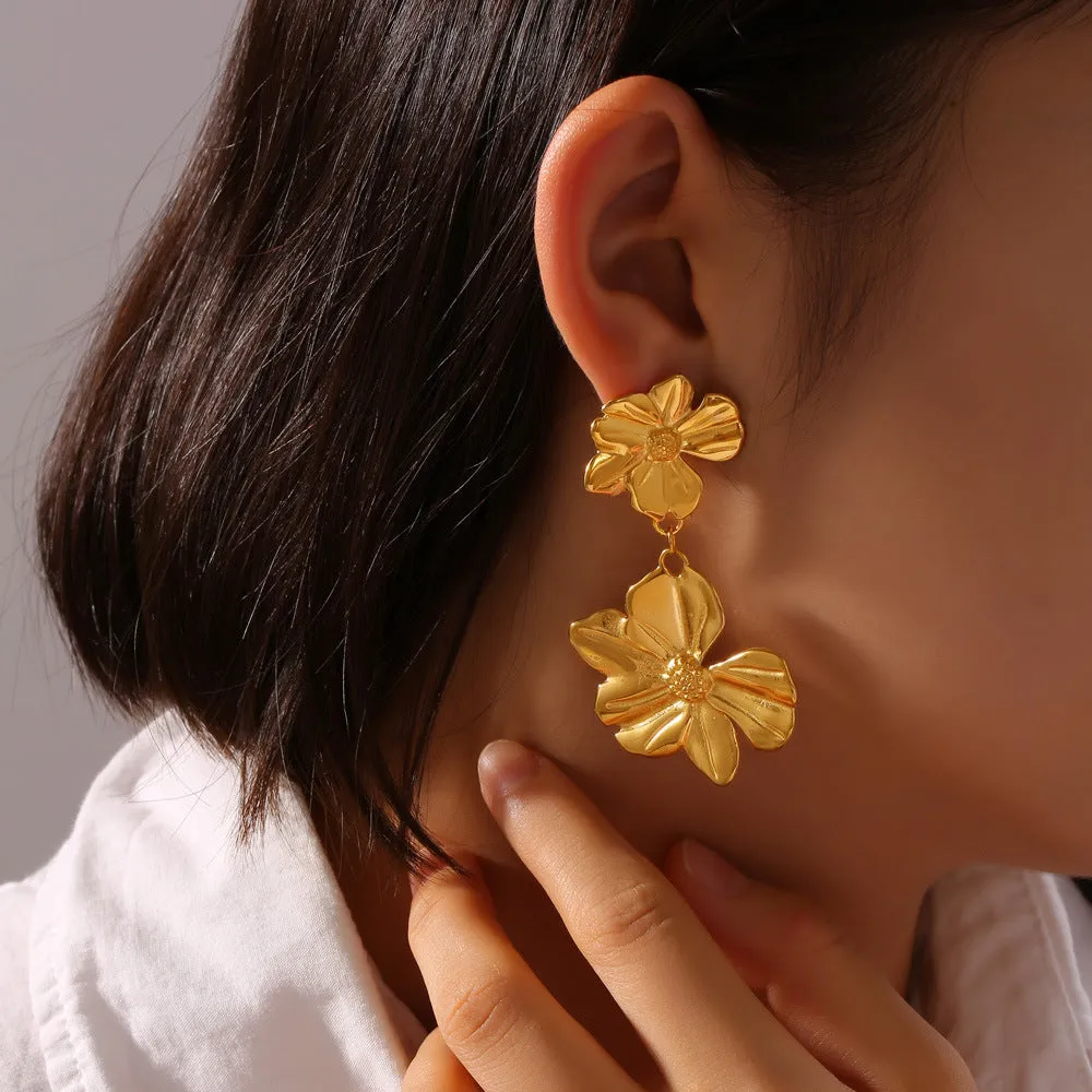 Retro Chic Floral Fusion Titanium Earrings