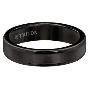 RONALD Flat Black Tungsten Carbide Round Edge Comfort Fit Band with Satin Center Finish by Triton Rings - 9mm