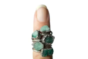 Rough emerald ring | Raw Emerald birthstone ring