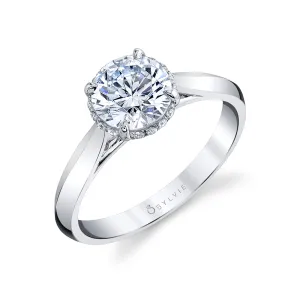 Round Cut Hidden Halo Solitaire Engagement Ring - Fae Platinum White