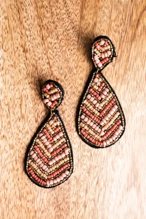 SALE! Coral and Gold Seed Bead Teardrop Earrings