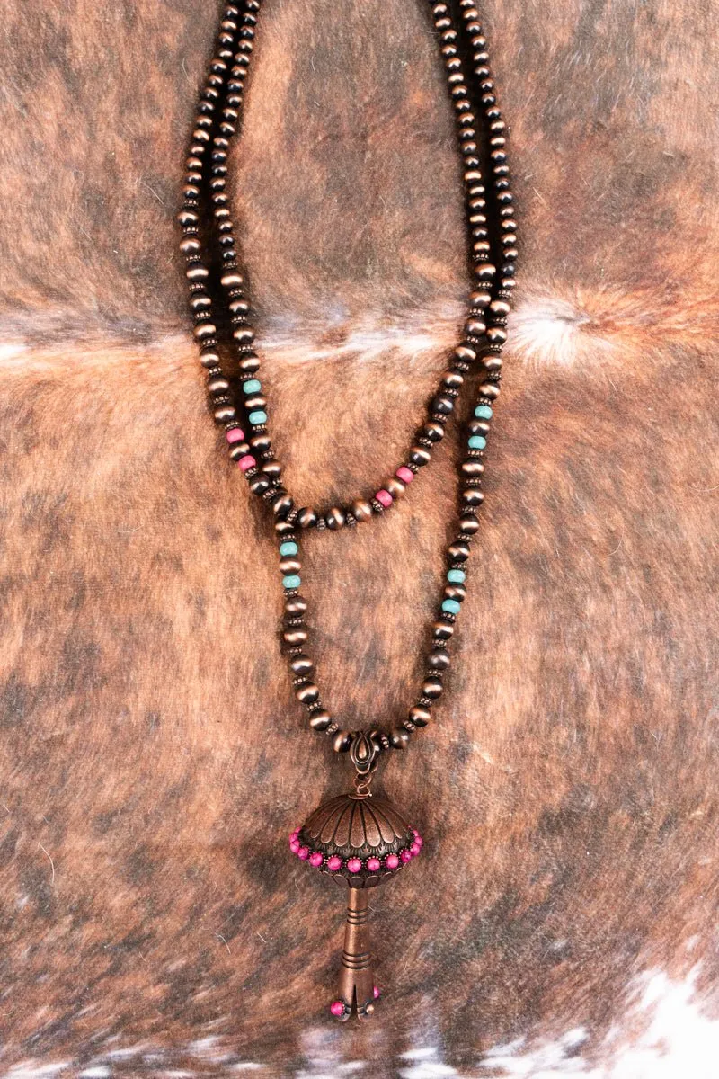 SALE! Layered Copper Navajo Inspired Pearl Single Squash Blossom Necklace