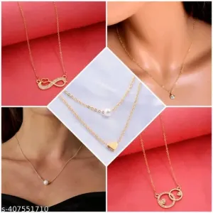 Shimmering Gold-Plated Brass Necklace Combo for Women and Girls – Elegant Bib Chain Set (5 Pieces)