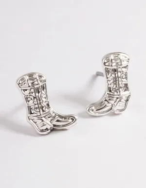 Silver Cowboy Boot Stud Earrings