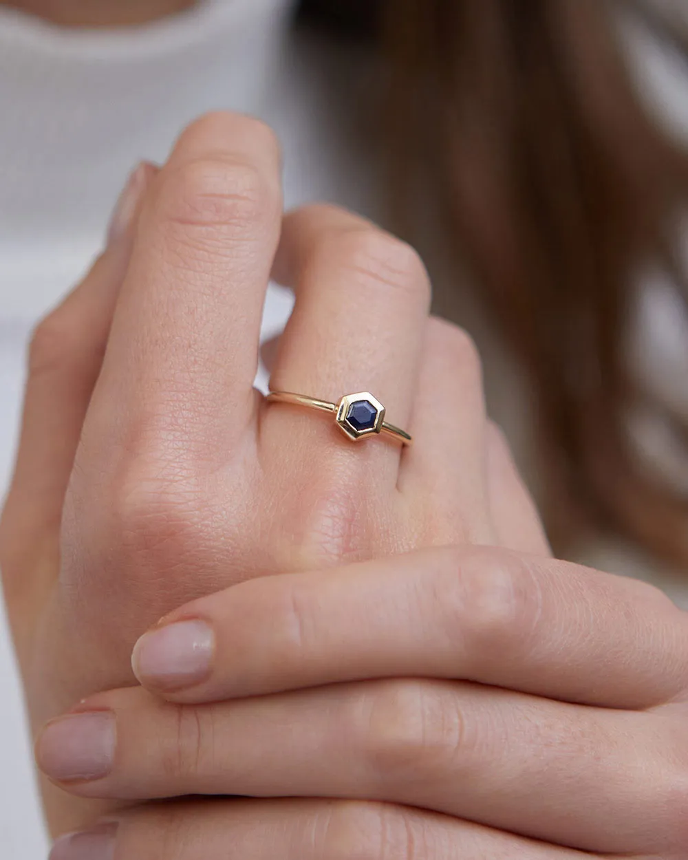 Solid Gold Heirloom Hexagon Sapphire Ring