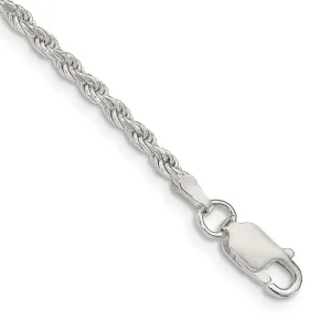 Sterling Silver 2.25mm Diamond-cut Rope Chain Bracelet