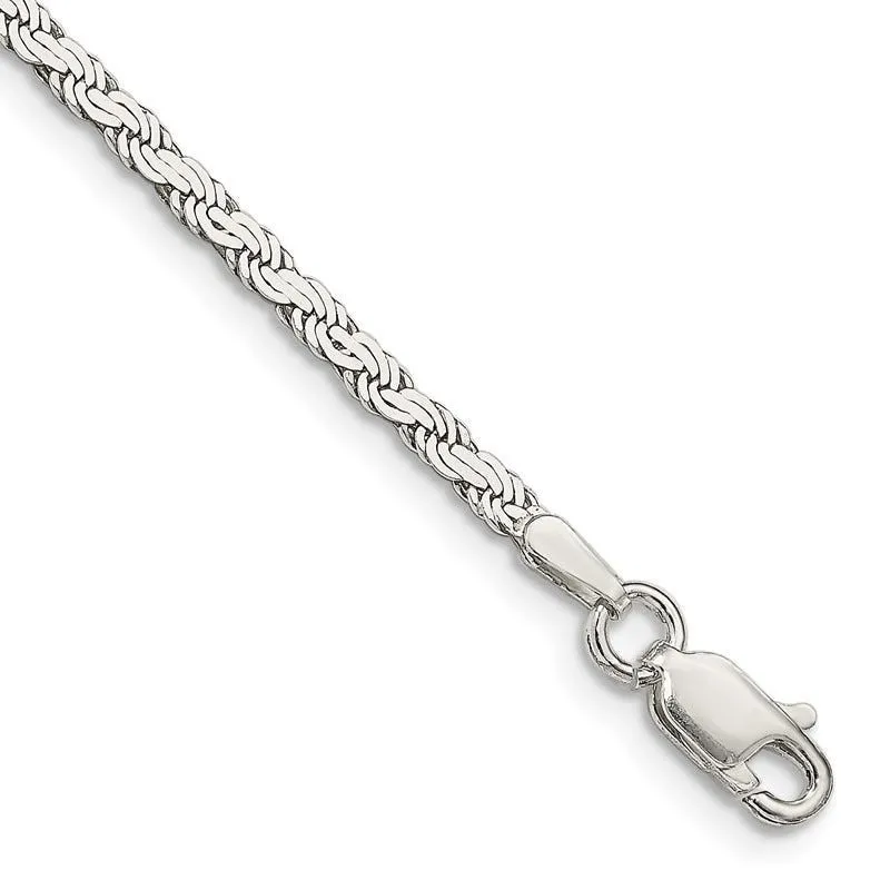 Sterling Silver 2.25mm Flat Rope Chain Bracelet