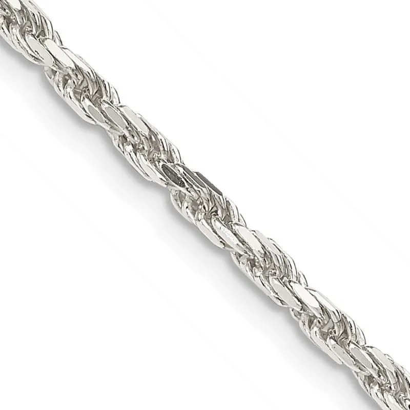 Sterling Silver 2.5mm Diamond-cut Rope Chain Necklace w/2in ext.