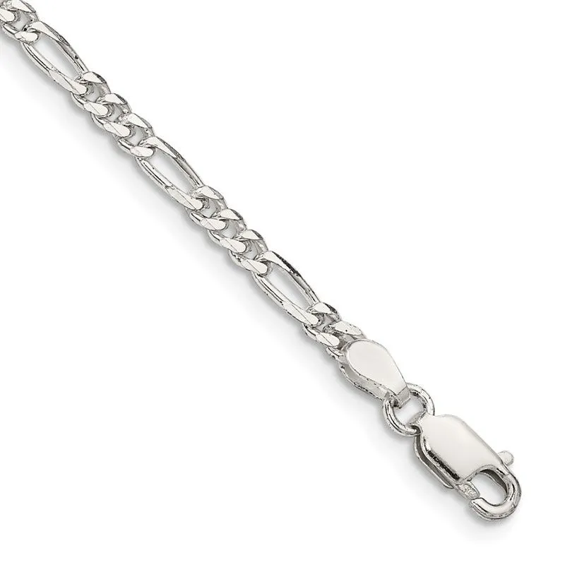 Sterling Silver 2.85mm Figaro Chain Bracelet