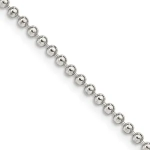 Sterling Silver 2mm Beaded Chain Necklace w/4in ext.