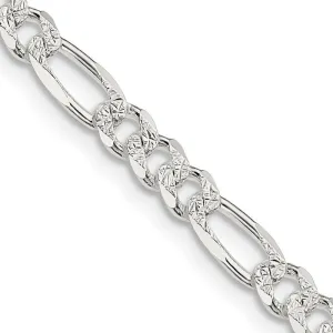 Sterling Silver 4.75mm Pav‚ Flat Figaro Chain Necklace