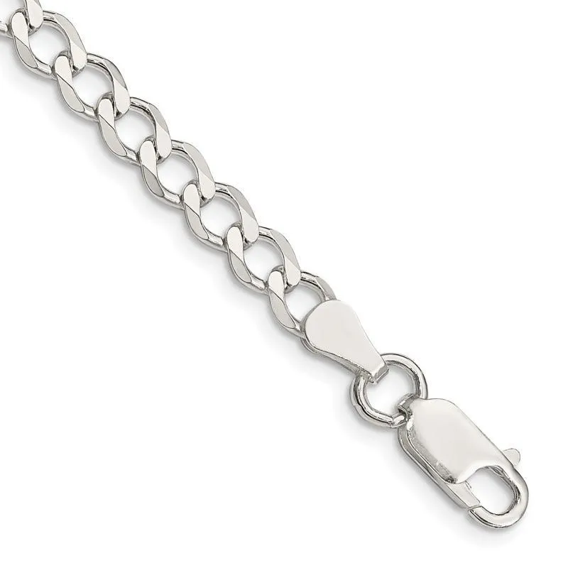 Sterling Silver 5.3mm Semi-solid Flat Curb Chain Bracelet