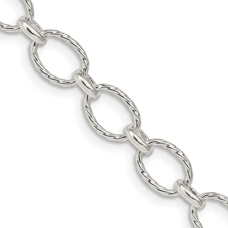 Sterling Silver 6.1mm Fancy Patterned Rolo Chain Necklace