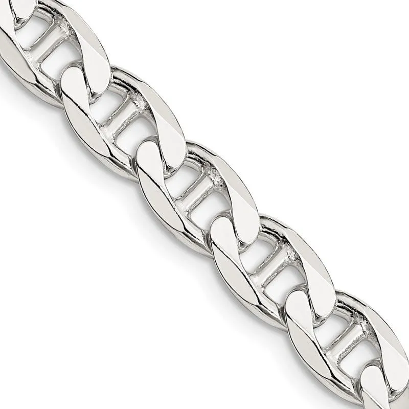 Sterling Silver 7.4mm Flat Cuban Anchor Chain Necklace