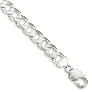 Sterling Silver 9.75mm Concave Beveled Curb Chain Bracelet