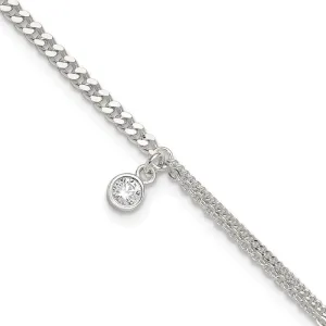 Sterling Silver CZ Fancy Chain 9in Plus 1in Ext. Anklet