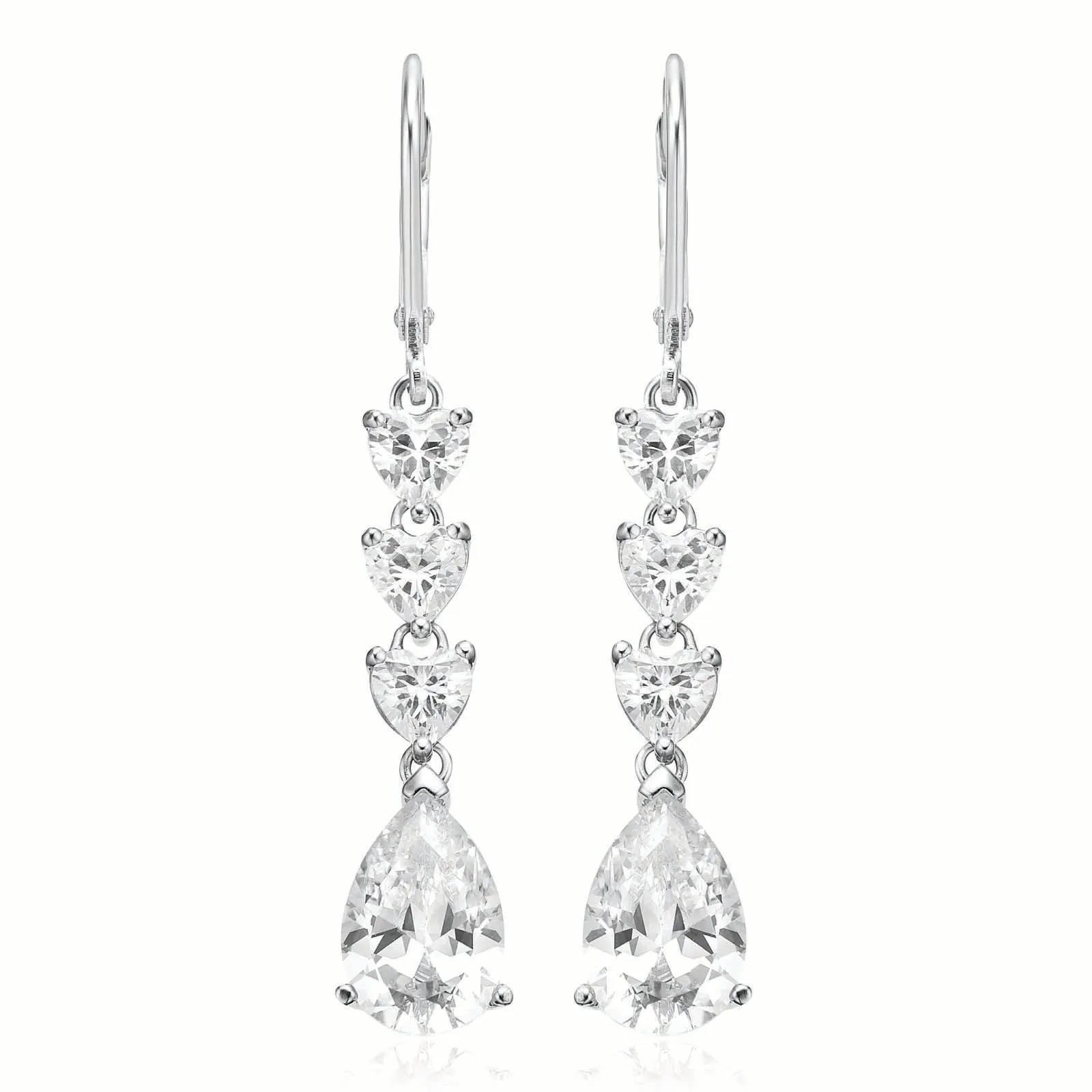 Sterling Silver Pear & Round  Cubic Zirconia Drop Earrings