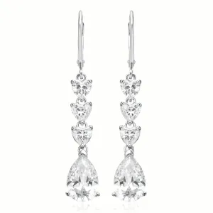 Sterling Silver Pear & Round  Cubic Zirconia Drop Earrings