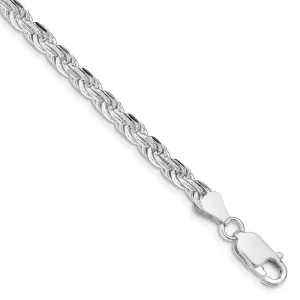 Sterling Silver Rhodium-plated 4.25mm Diamond-cut Rope Chain Bracelet