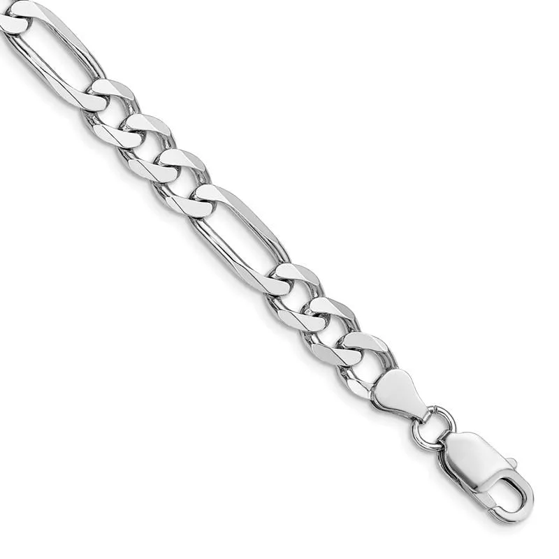 Sterling Silver Rhodium-plated 7.5mm Figaro Chain Bracelet