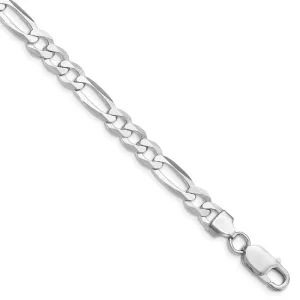 Sterling Silver Rhodium-plated 7.5mm Lightweight Flat Figaro Chain Bracelet