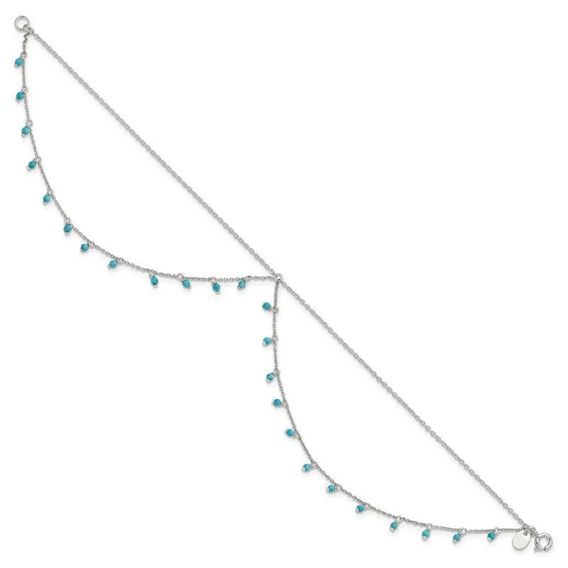 Sterling Silver Turquoise Beads Double Chain Anklet