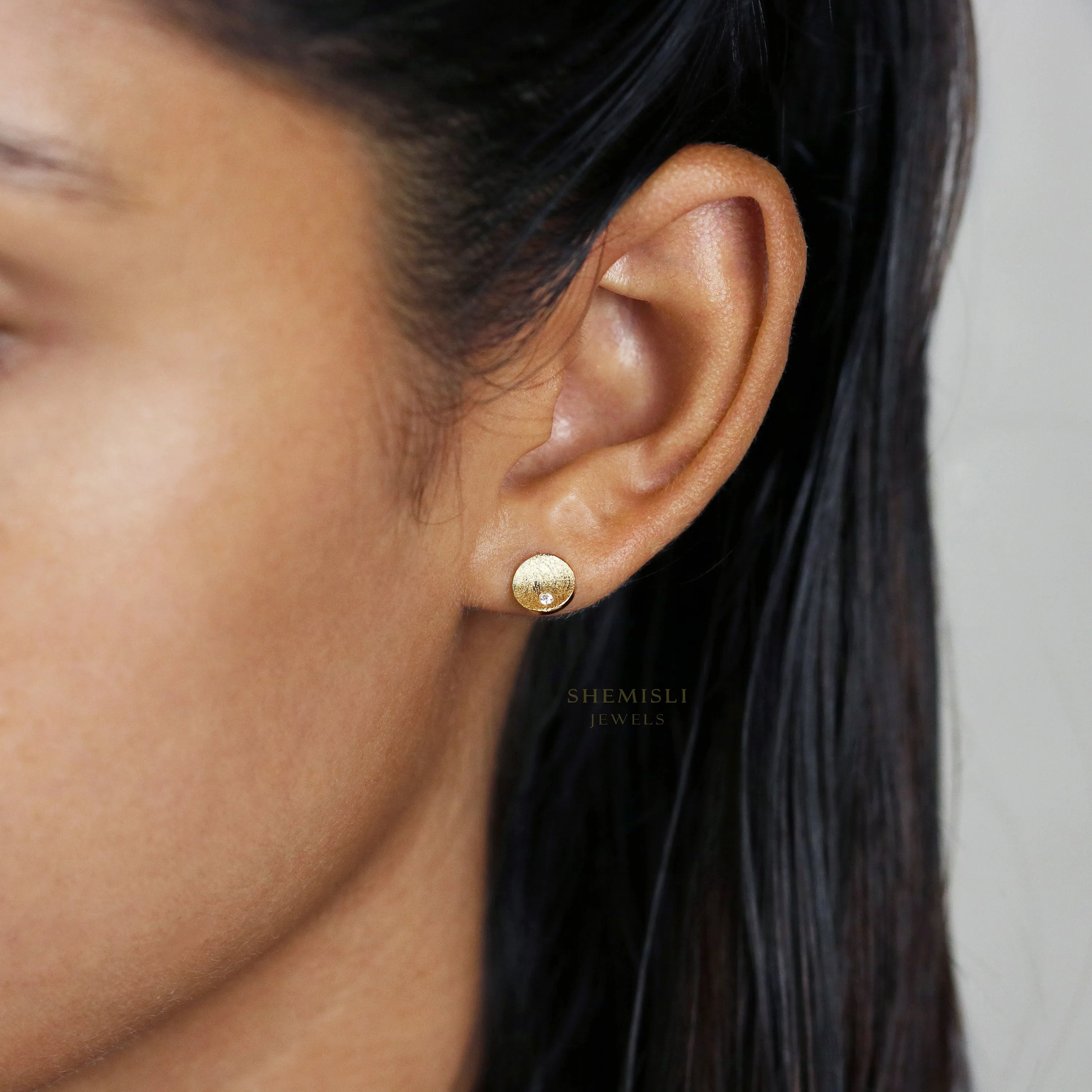 Tiny Circle Studs Earrings, Gold, Silver SHEMISLI SS065