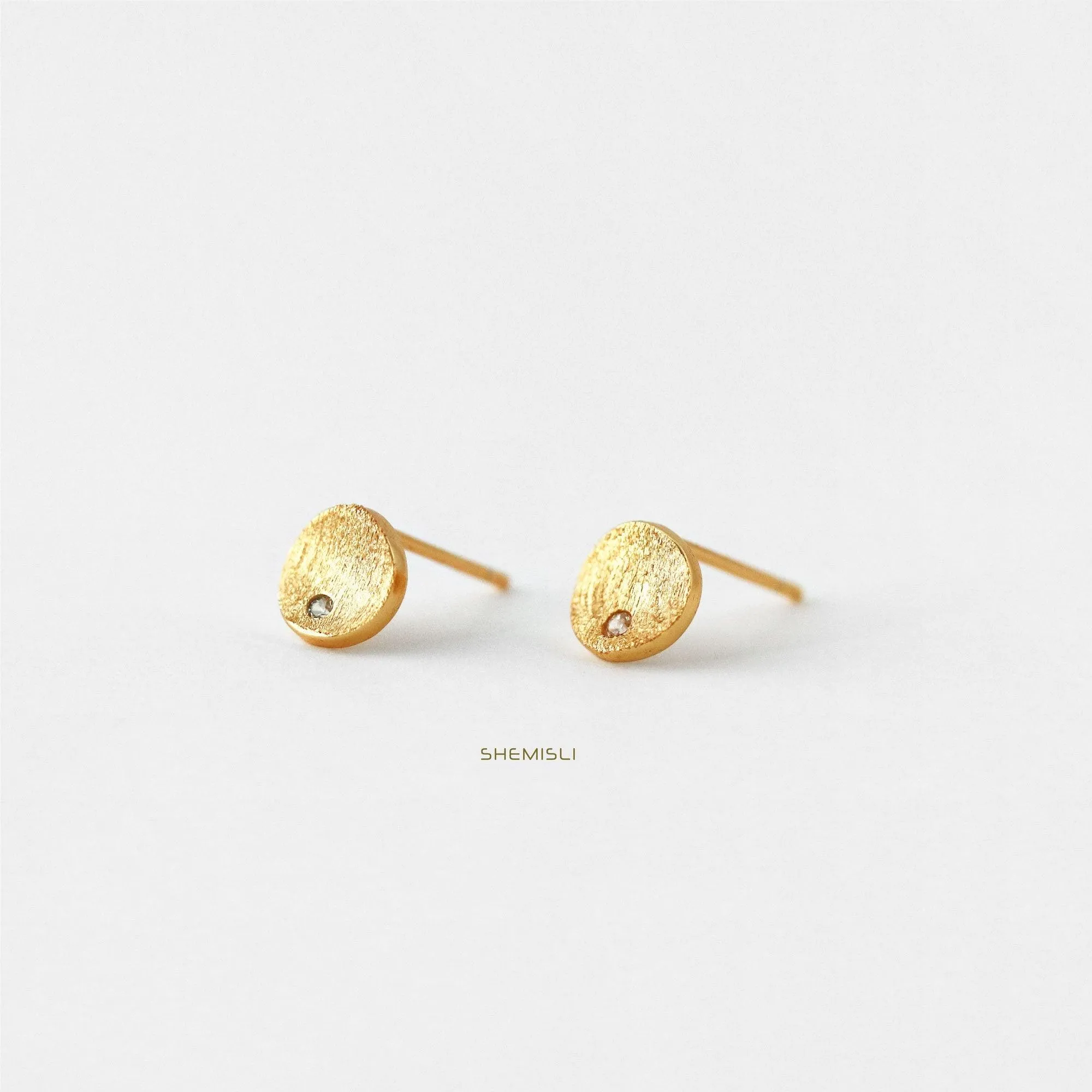 Tiny Circle Studs Earrings, Gold, Silver SHEMISLI SS065