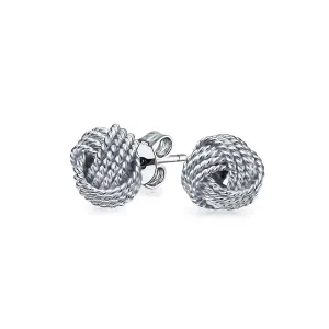 Traditional Drop Ball Earrings with Woven Twisted Rope Knot in Sterling Silver