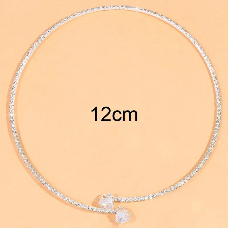 Trendy Rhinestone Heart Choker Necklace for Women