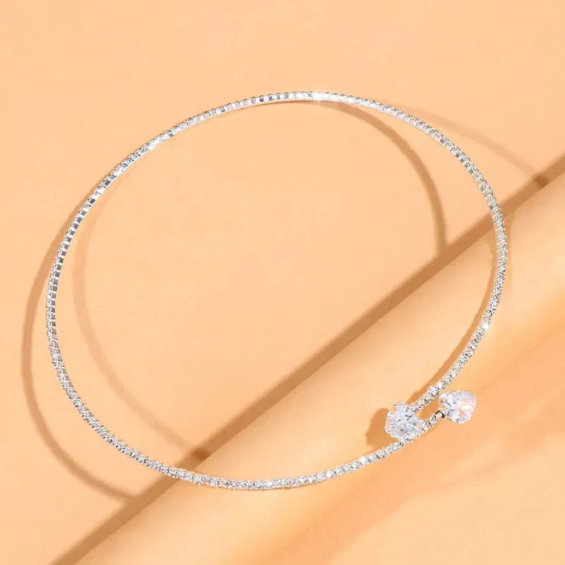 Trendy Rhinestone Heart Choker Necklace for Women