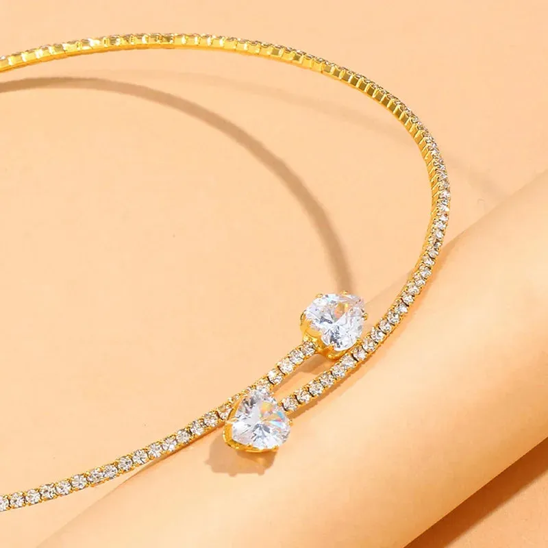 Trendy Rhinestone Heart Choker Necklace for Women