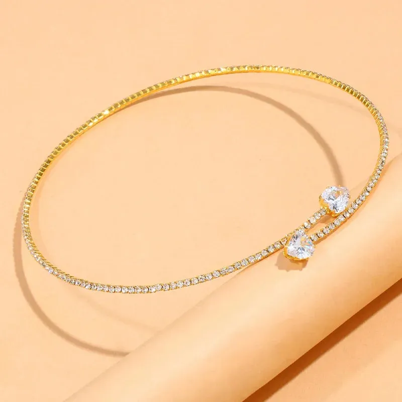 Trendy Rhinestone Heart Choker Necklace for Women