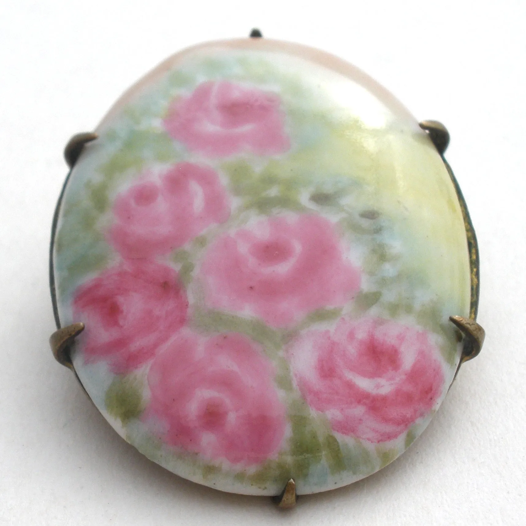 Victorian Hand Painted Pink Rose Brooch Pin