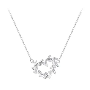 White Gold Plated Infinite Love Necklace for Women, 925 Sterling Silver Leaves Heart Necklace