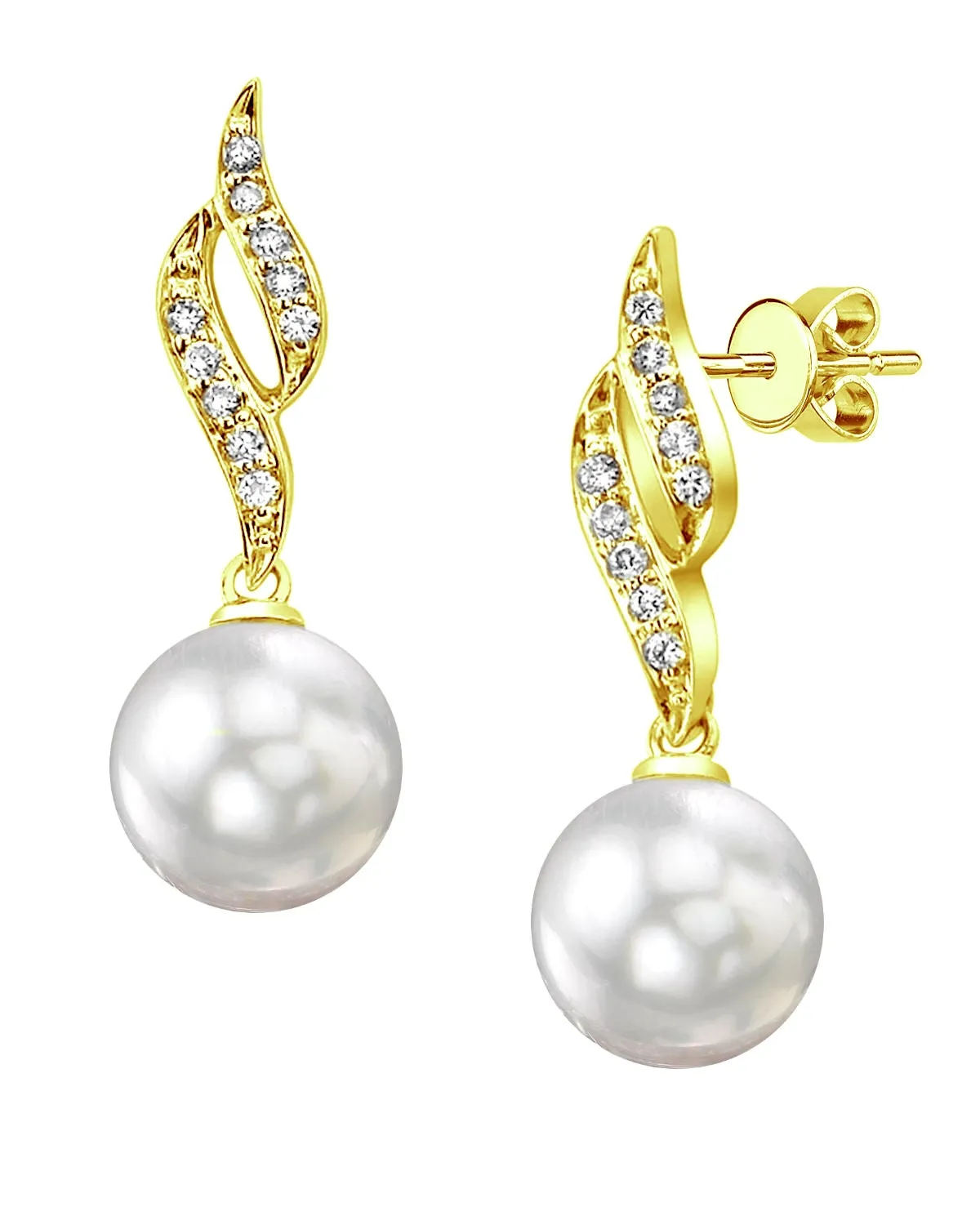 White South Sea Pearl & Diamond Flame Earrings