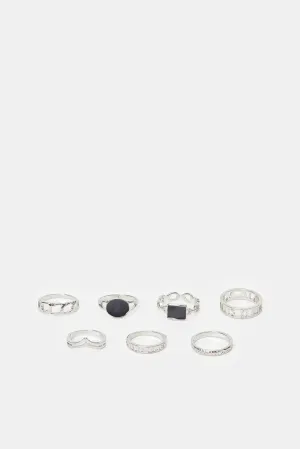 Women Silver Embellished Rings (7 Piece)