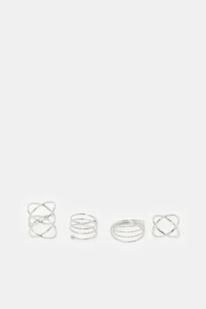 Women Silver Embellished Rings (Pack of 4)