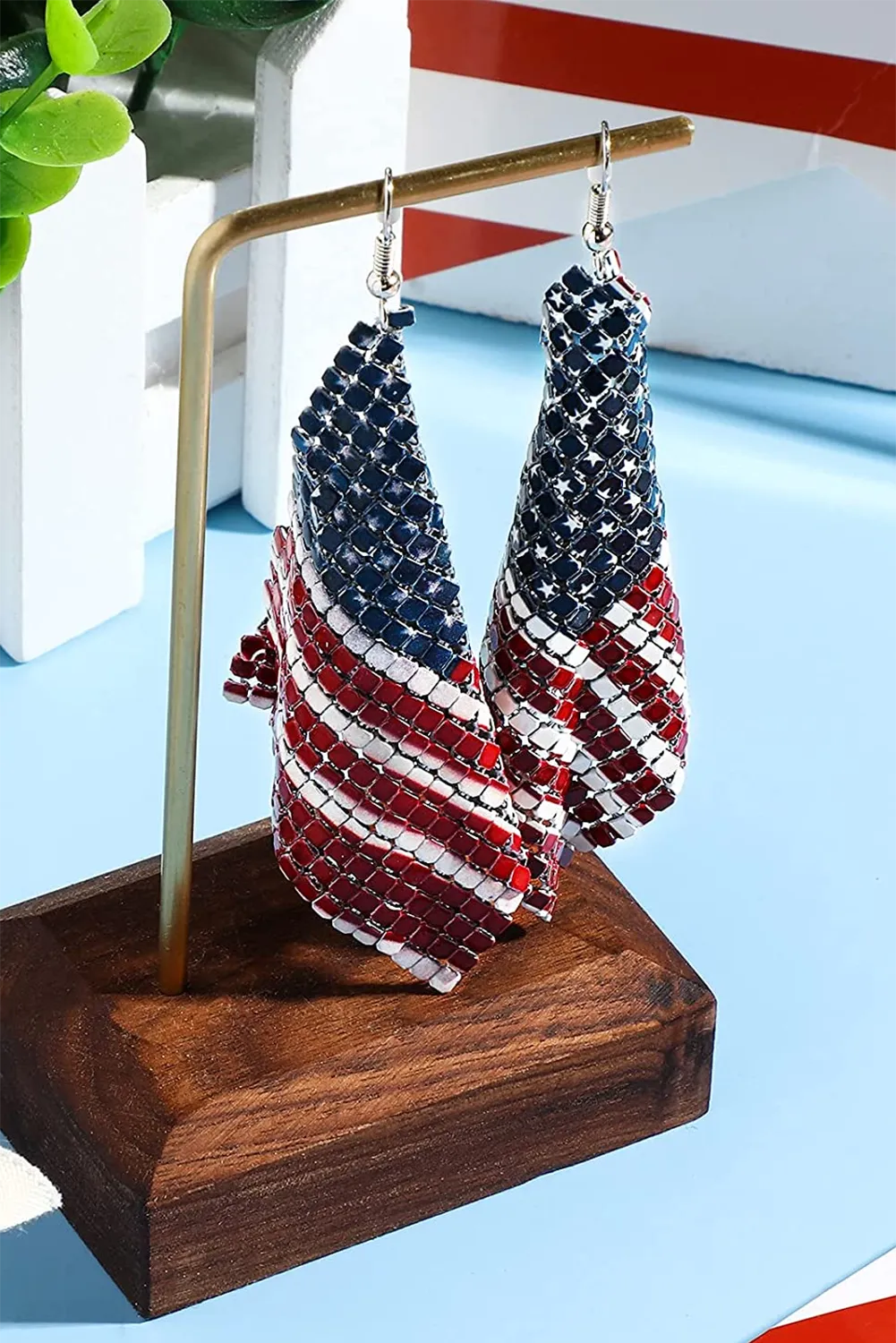 Women's Stars and Stripes Print Metal Dangle Earrings