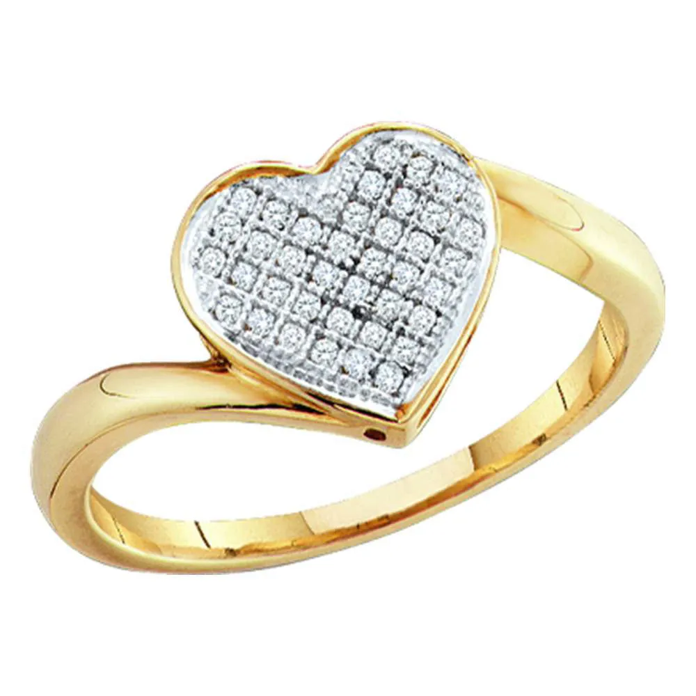 Yellow-tone Sterling Silver Women's Round Diamond Heart Cluster Ring 1/20 Cttw